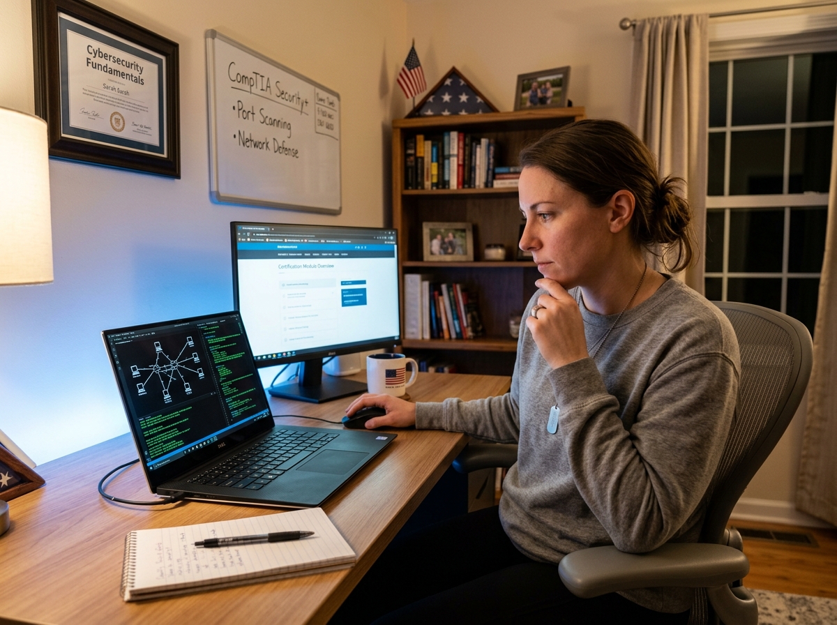A military spouse studying online for a cybersecurity certification - Best CySA+ training military A military spouse studying online for a cybersecurity certification - Best CySA+ training military