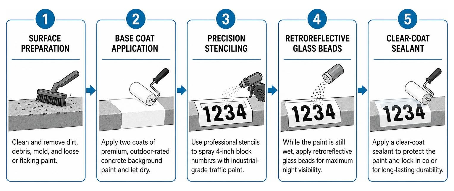 Diagram of the professional curb painting process from prep to sealant