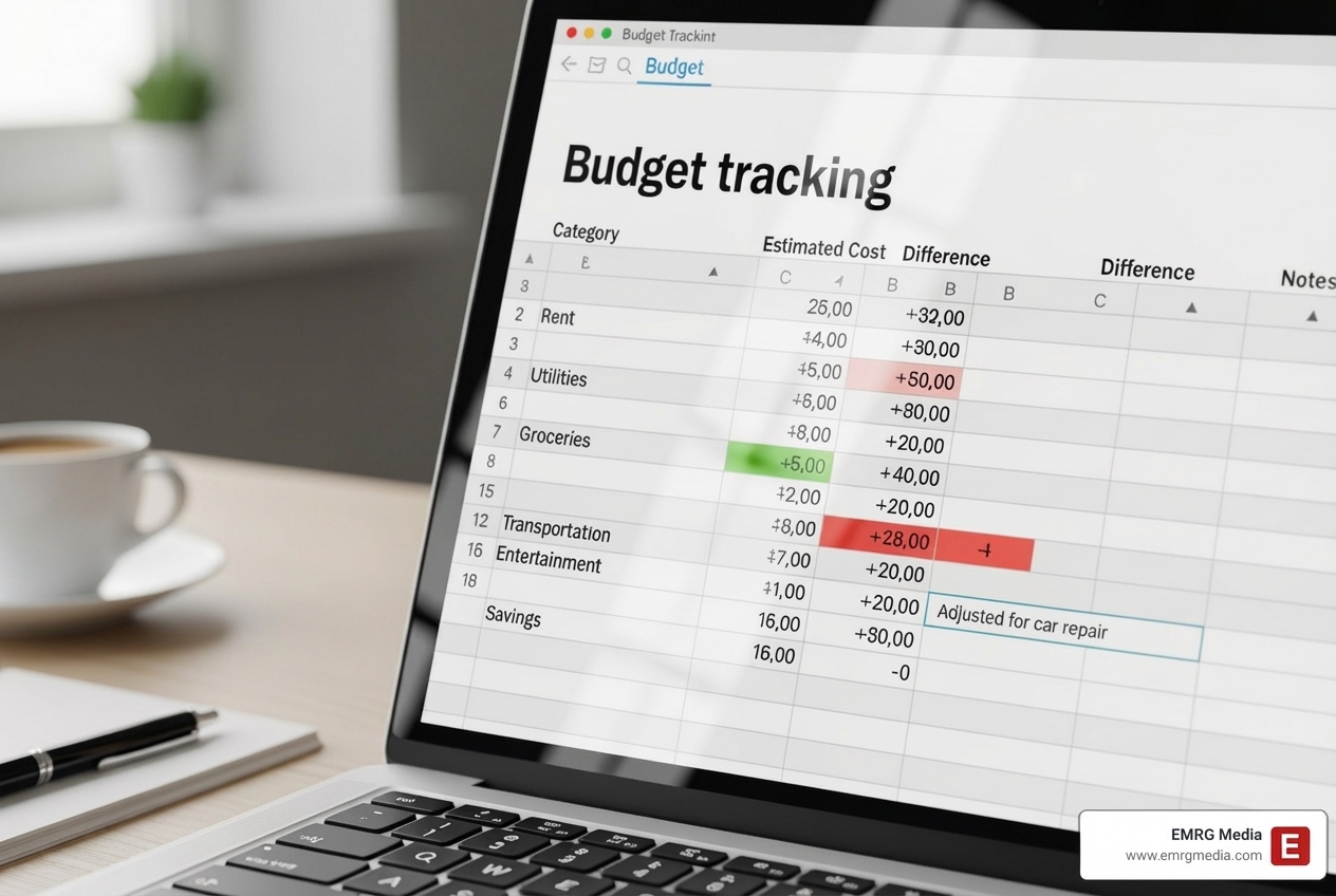budget tracking spreadsheet on a laptop screen, showing estimated vs. actual costs - event planning cost breakdown