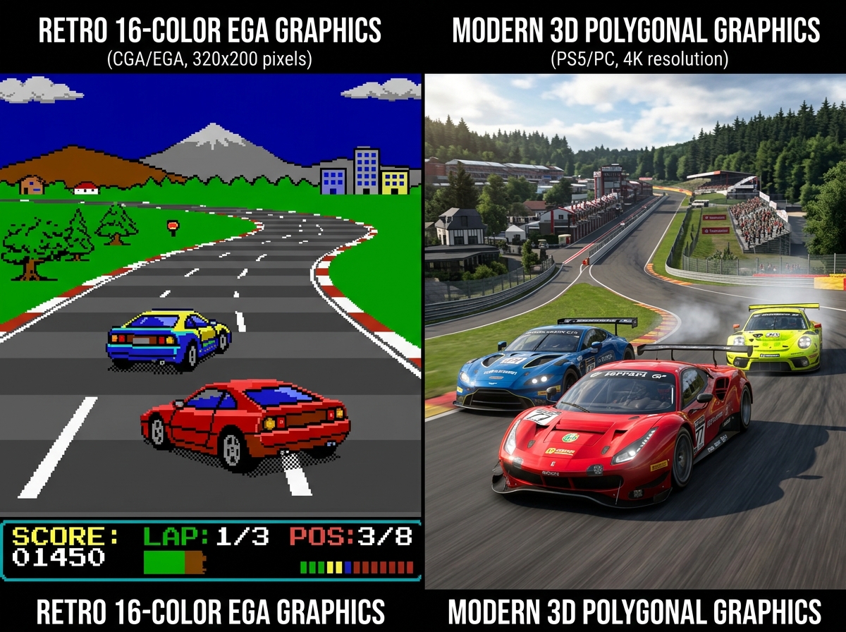 Comparing 16-color EGA graphics to modern 3D polygons in racing games - classic car games pc Comparing 16-color EGA graphics to modern 3D polygons in racing games - classic car games pc