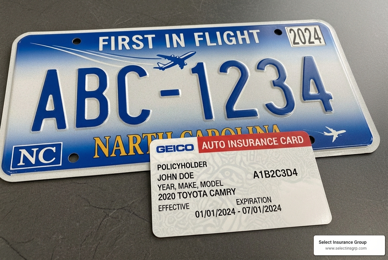 North Carolina license plate and an insurance card - auto insurance charlotte north carolina North Carolina license plate and an insurance card - auto insurance charlotte north carolina