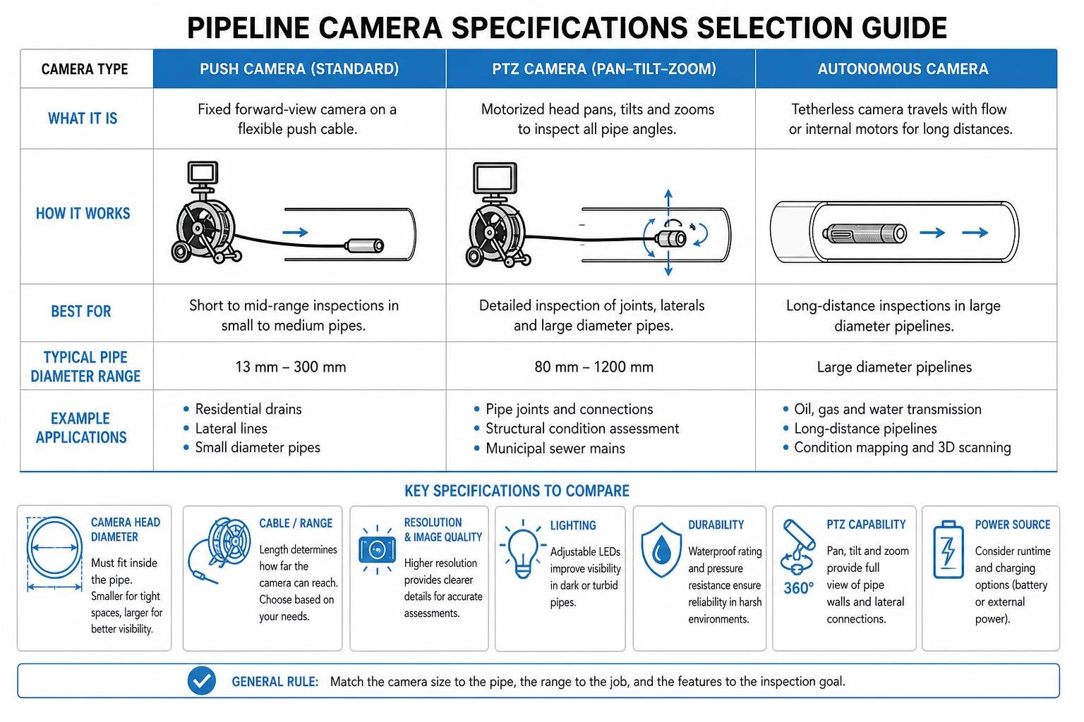 pipeline camera specifications selection guide pipeline camera specifications selection guide