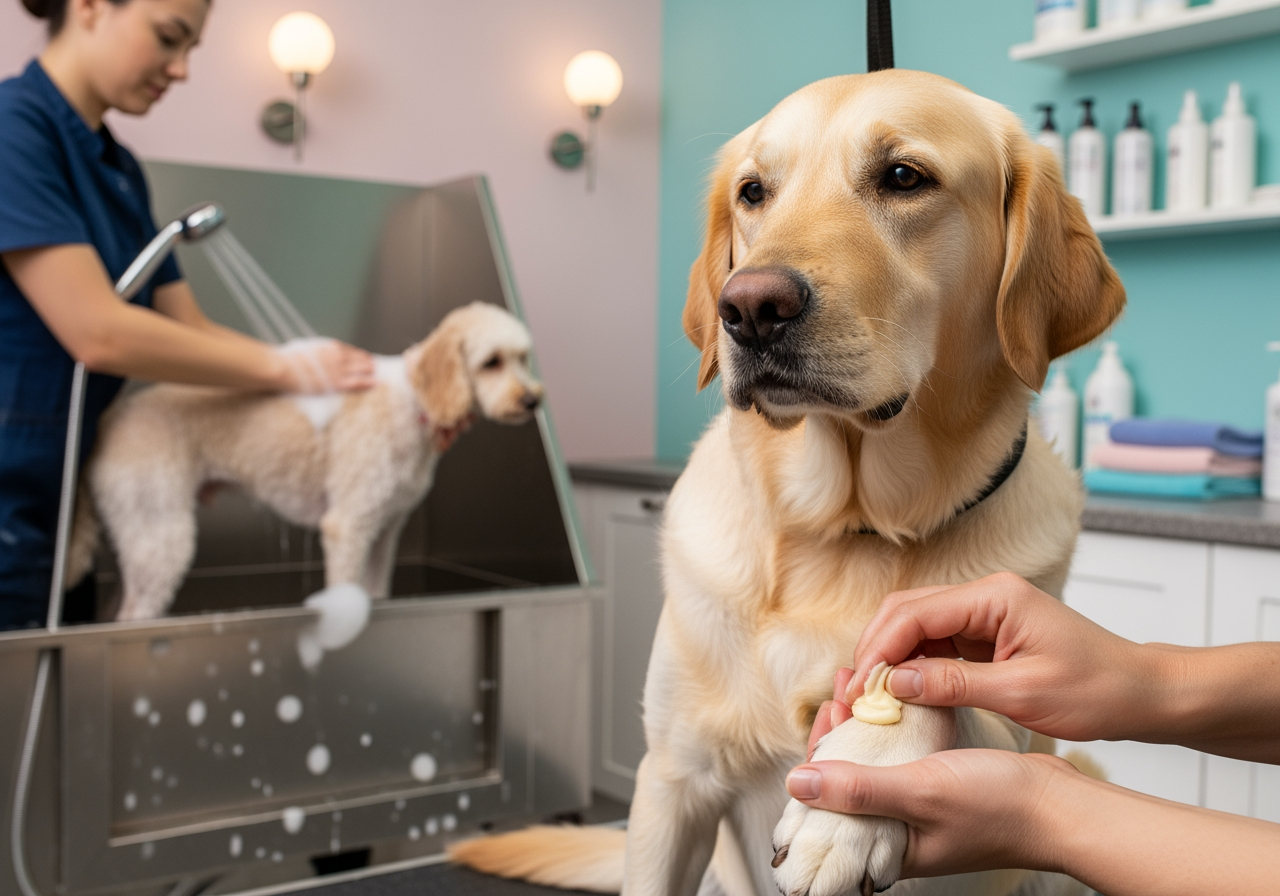 various spa treatments like a paw balm application or a medicated bath - Gentle touch grooming
