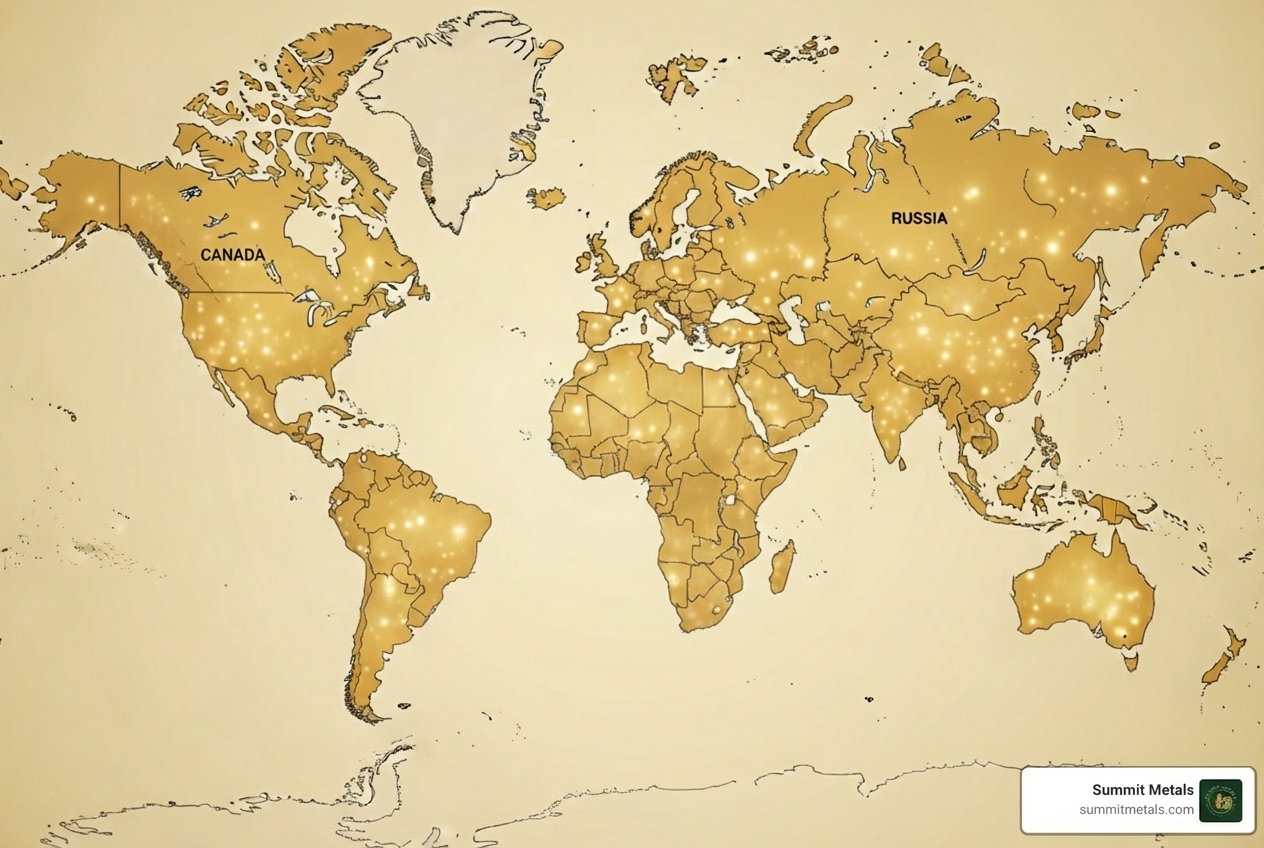 World map highlighting major gold-producing and consuming countries - gold investment strategies