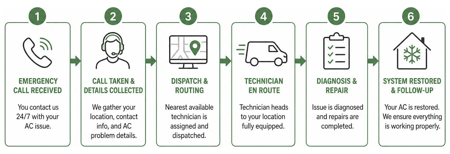 Emergency dispatch process flow for urgent AC repairs diagram Emergency dispatch process flow for urgent AC repairs diagram
