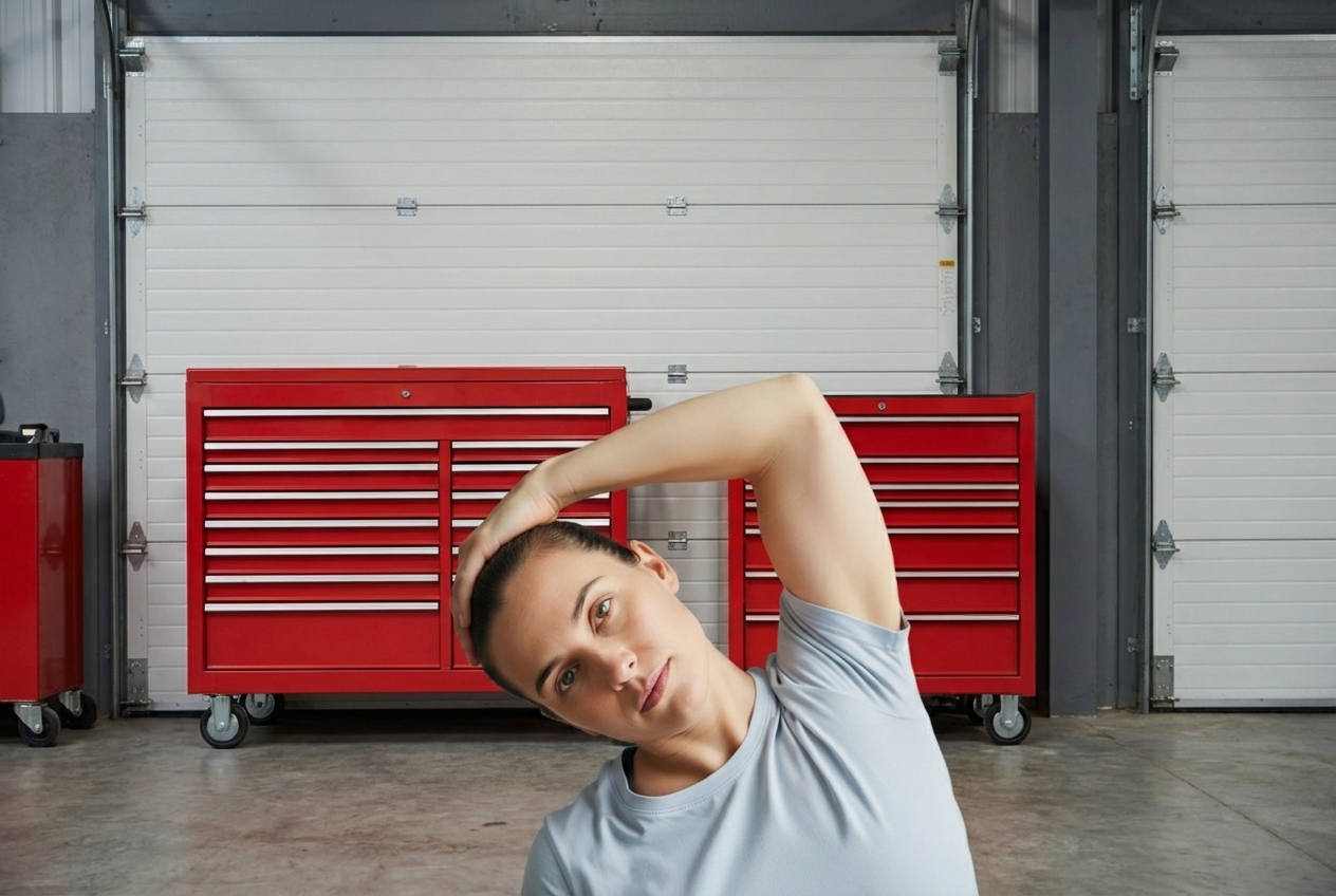 Image demonstrating a simple head tilt stretch for the neck and trapezius muscle - hurt trapezius Image demonstrating a simple head tilt stretch for the neck and trapezius muscle - hurt trapezius