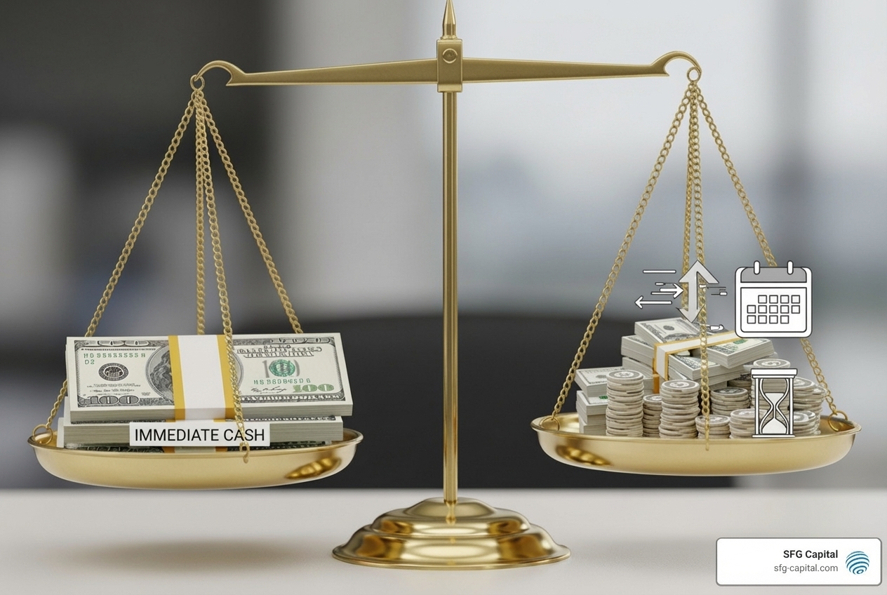 Scale balancing immediate cash from an ERC advance against the potential for a full refund after a long wait - Employee Retention Credit advance