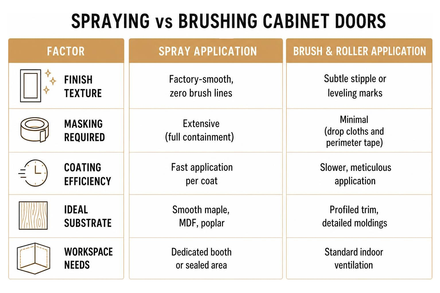 Spraying vs brushing cabinet doors comparison chart Spraying vs brushing cabinet doors comparison chart