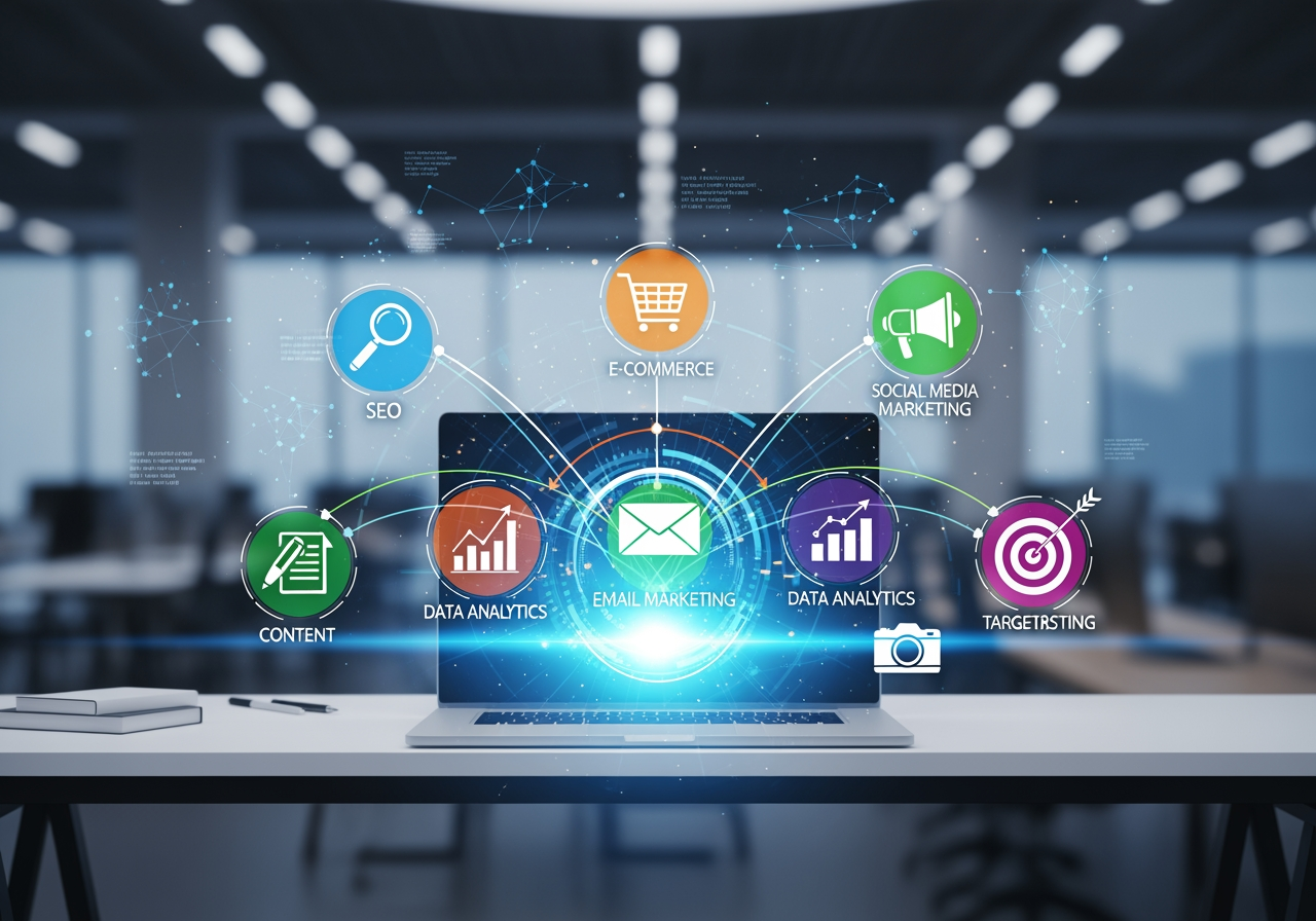 Dashboard showing metrics from various marketing channels - digital marketing strategies