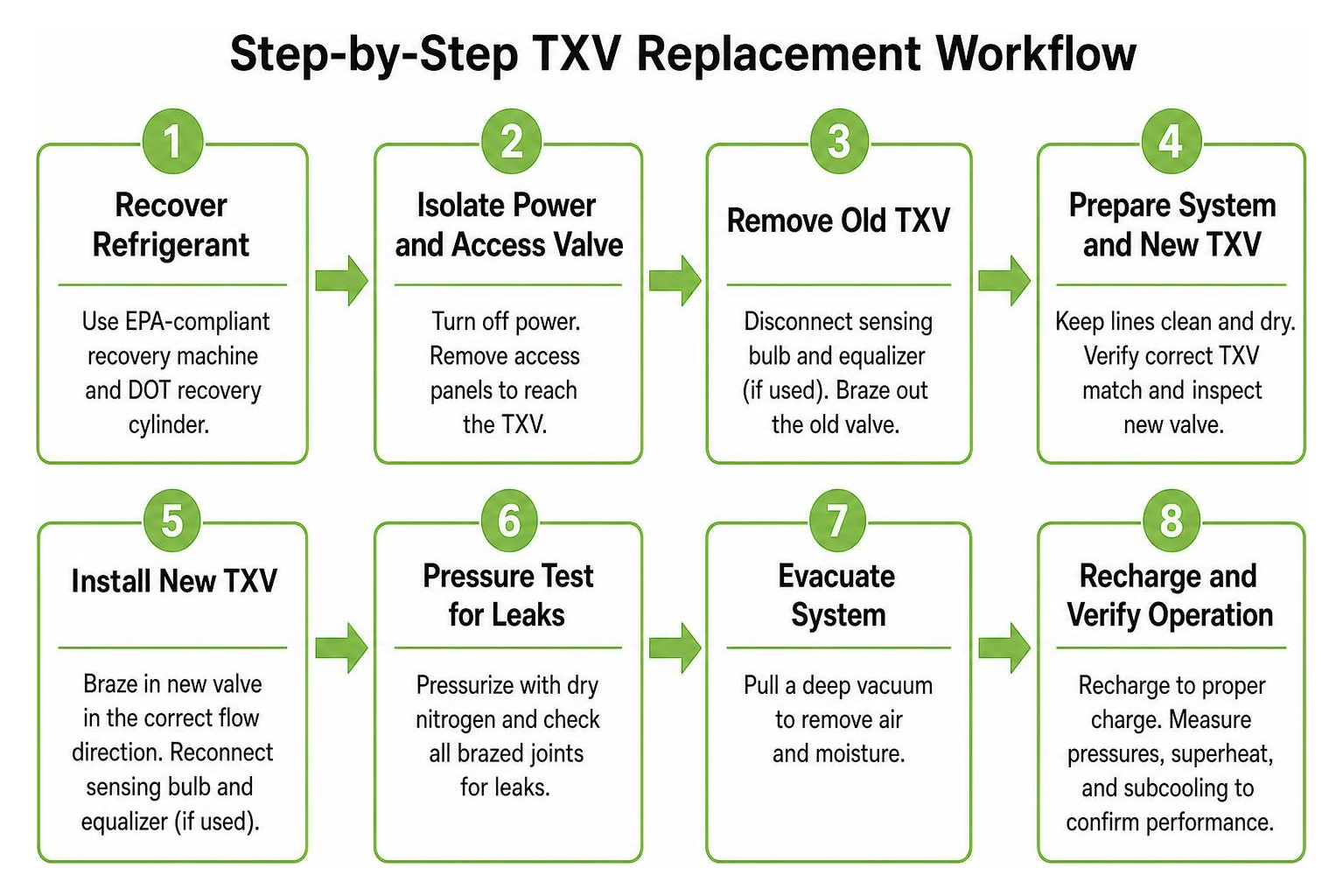 Step-by-step TXV replacement workflow Step-by-step TXV replacement workflow