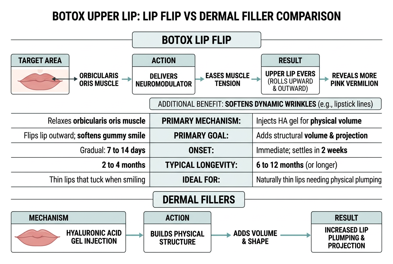 Botox lip flip vs dermal filler comparison diagram