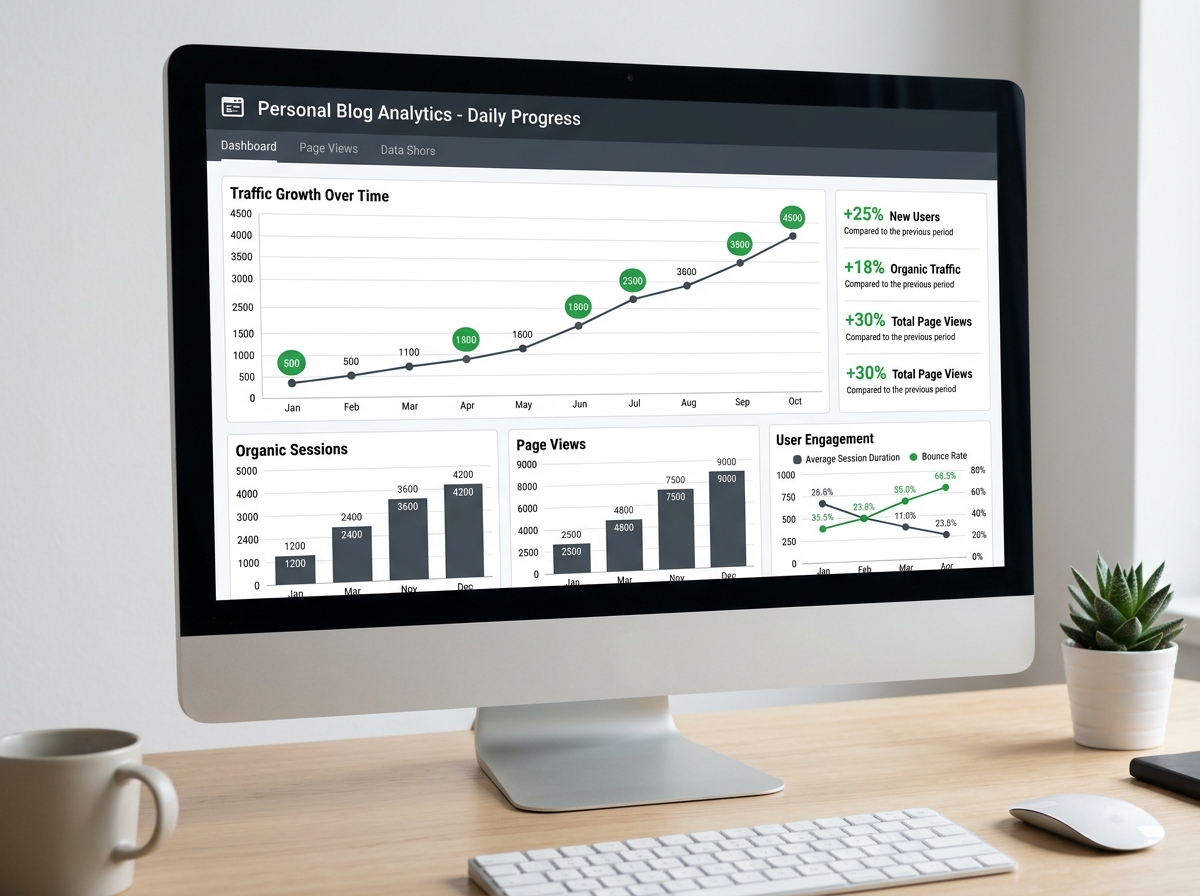 Personal blog dashboard showing traffic growth over time - how to become a seo expert Personal blog dashboard showing traffic growth over time - how to become a seo expert