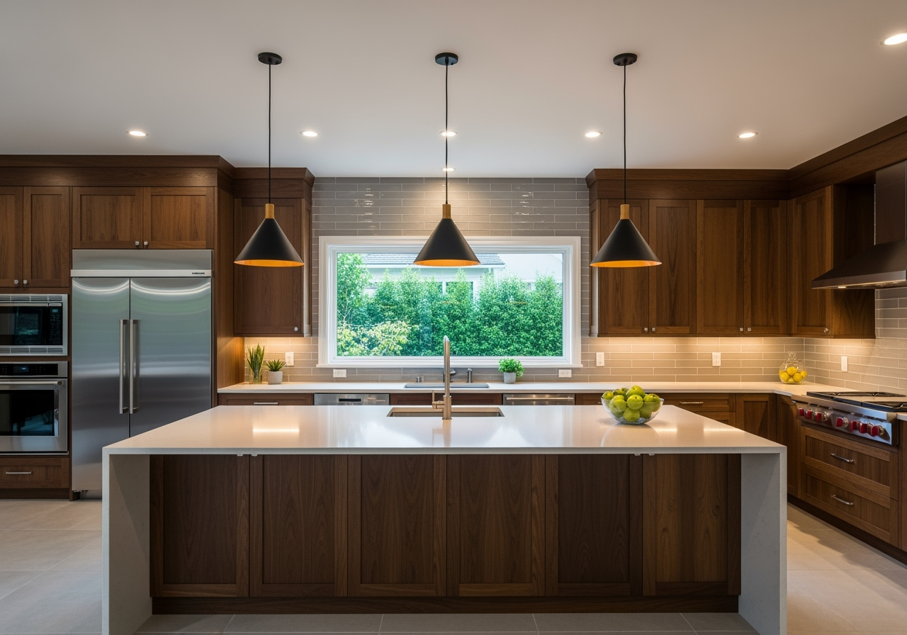 modern kitchen with island pendants and under-cabinet lighting - Residential Lighting