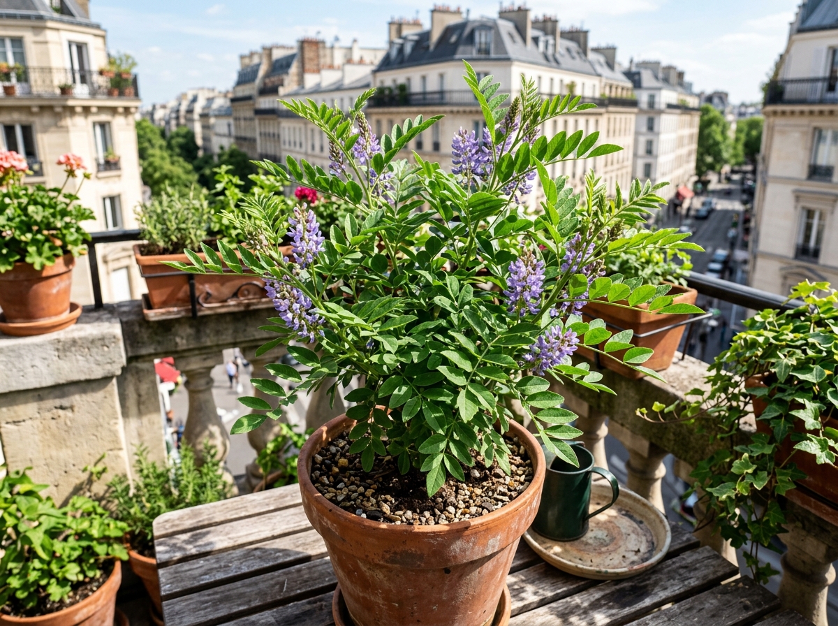Lush licorice plant foliage and violet flowers in a balcony setting - licorice root balcony soothing