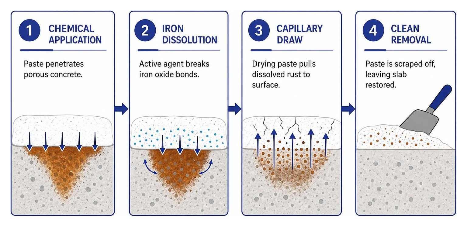 Step by step chemical poultice absorption and extraction process diagram Step by step chemical poultice absorption and extraction process diagram