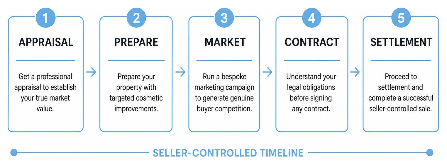 Timeline of a seller-controlled property transaction from appraisal to settlement Timeline of a seller-controlled property transaction from appraisal to settlement