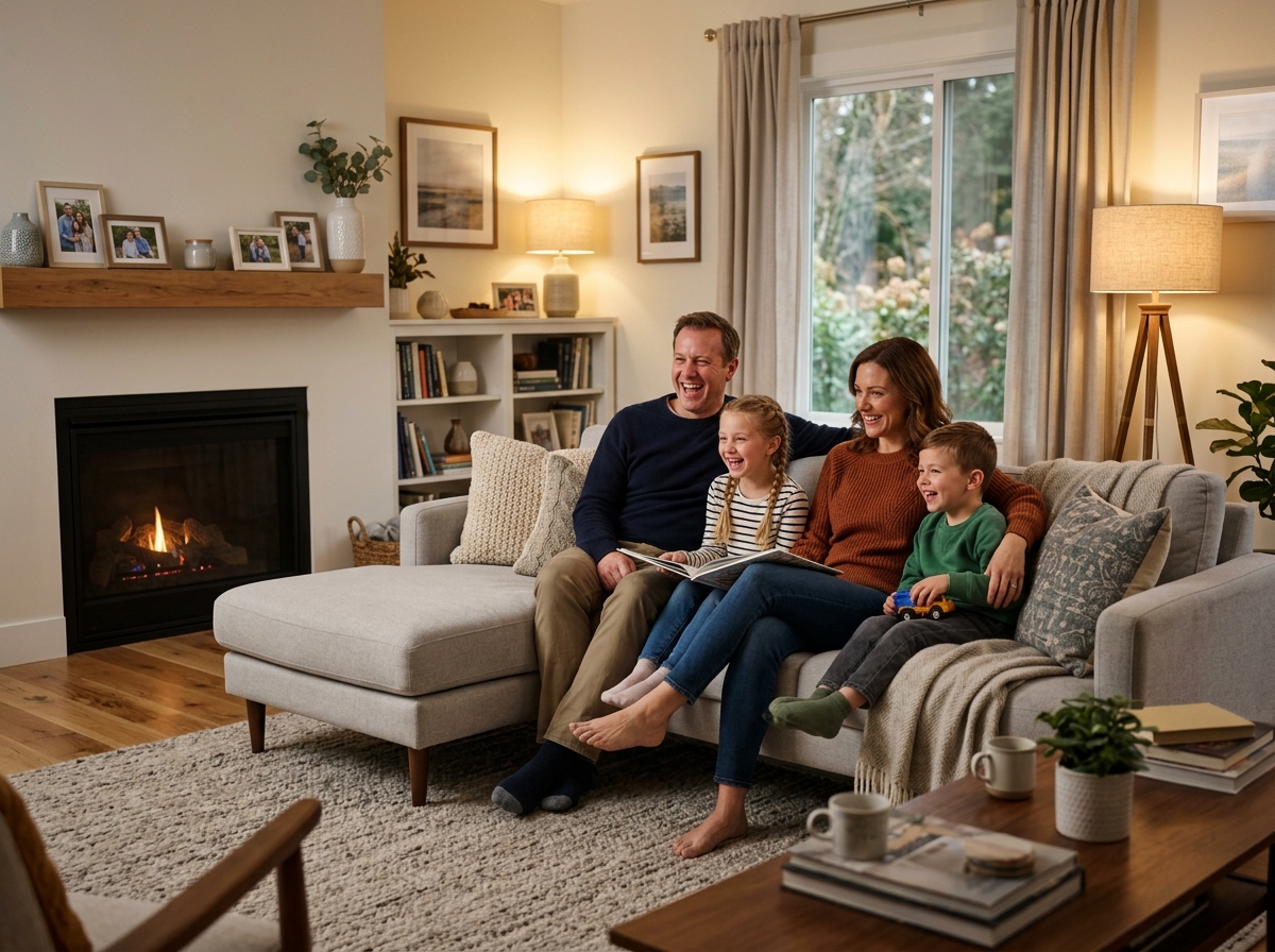 family relaxing in a thermally consistent home - real estate and home comfort