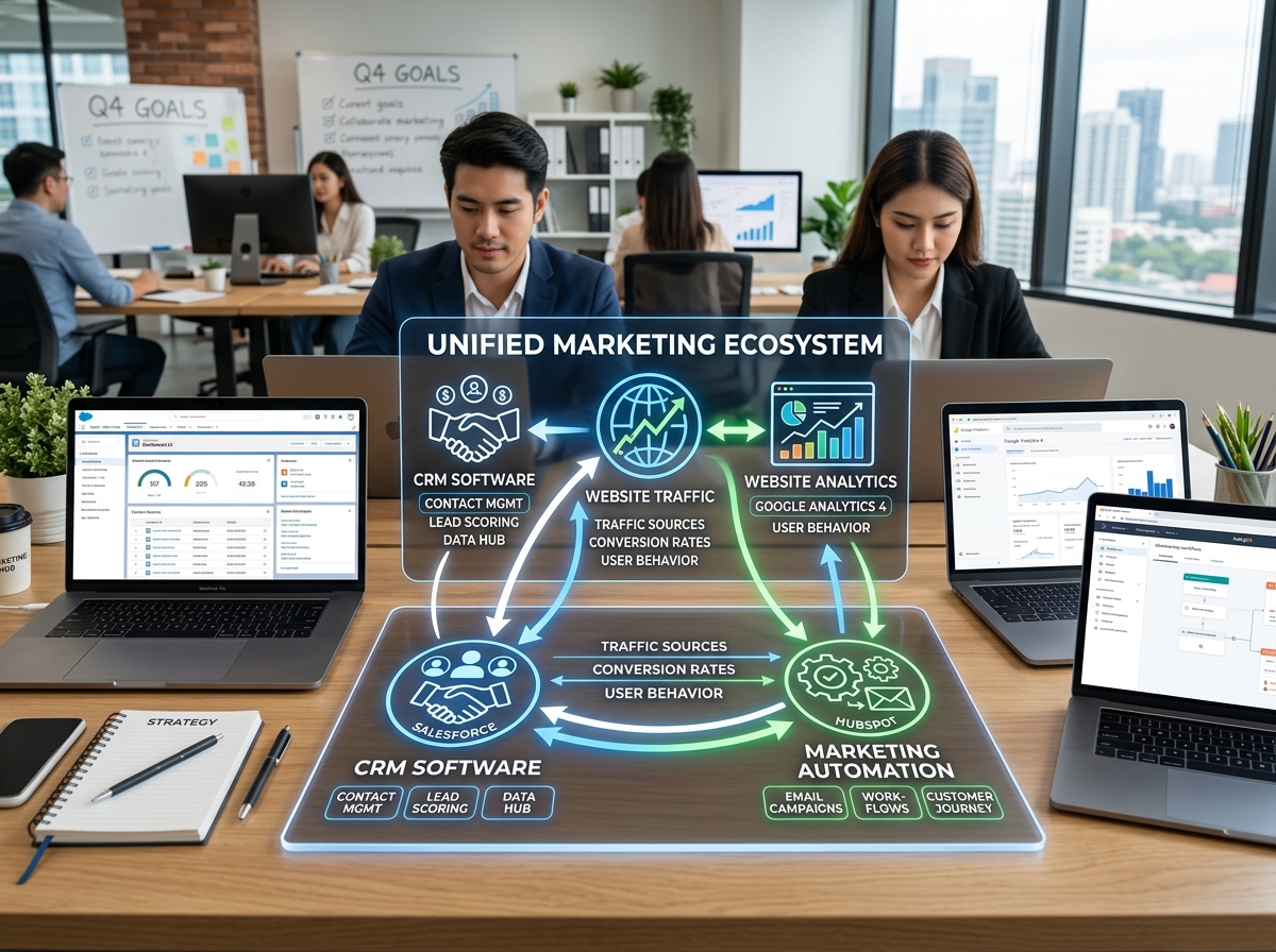 A unified marketing ecosystem connecting CRM, website, and automation - marketing campaign insights A unified marketing ecosystem connecting CRM, website, and automation - marketing campaign insights