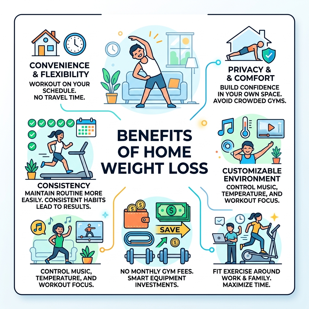 Benefits of home weight loss - best equipment for weight loss at home infographic 