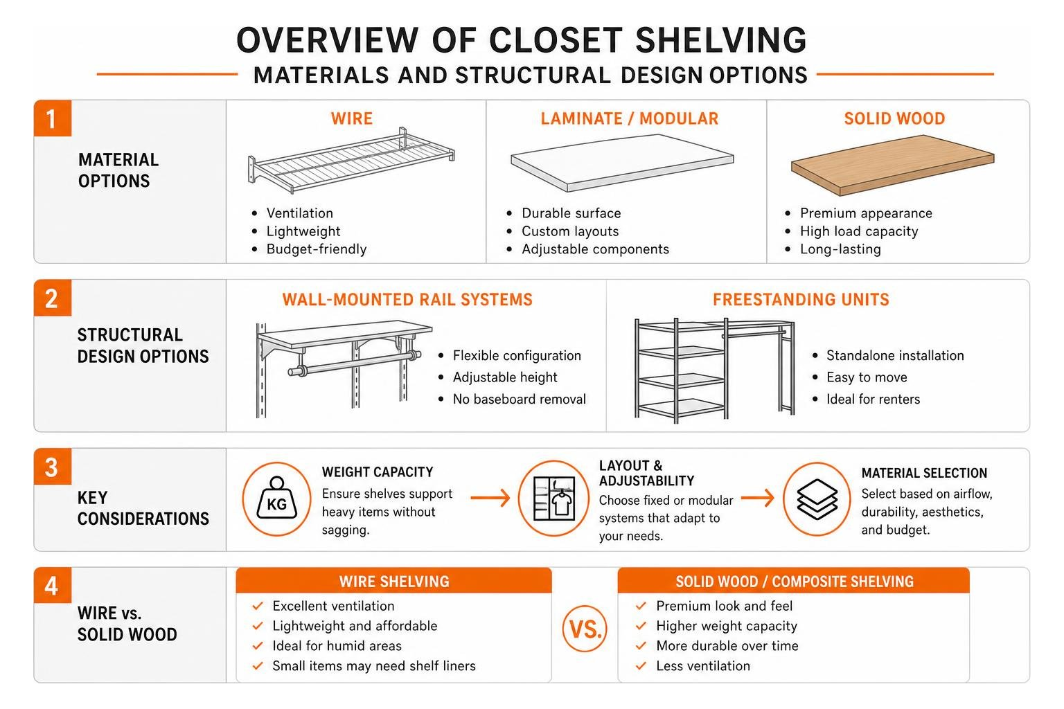 Overview of closet shelving materials and structural design options