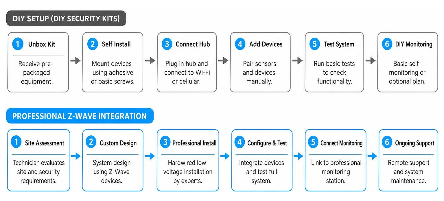 Comparison workflow: DIY setup vs Professional Z-Wave integration Comparison workflow: DIY setup vs Professional Z-Wave integration