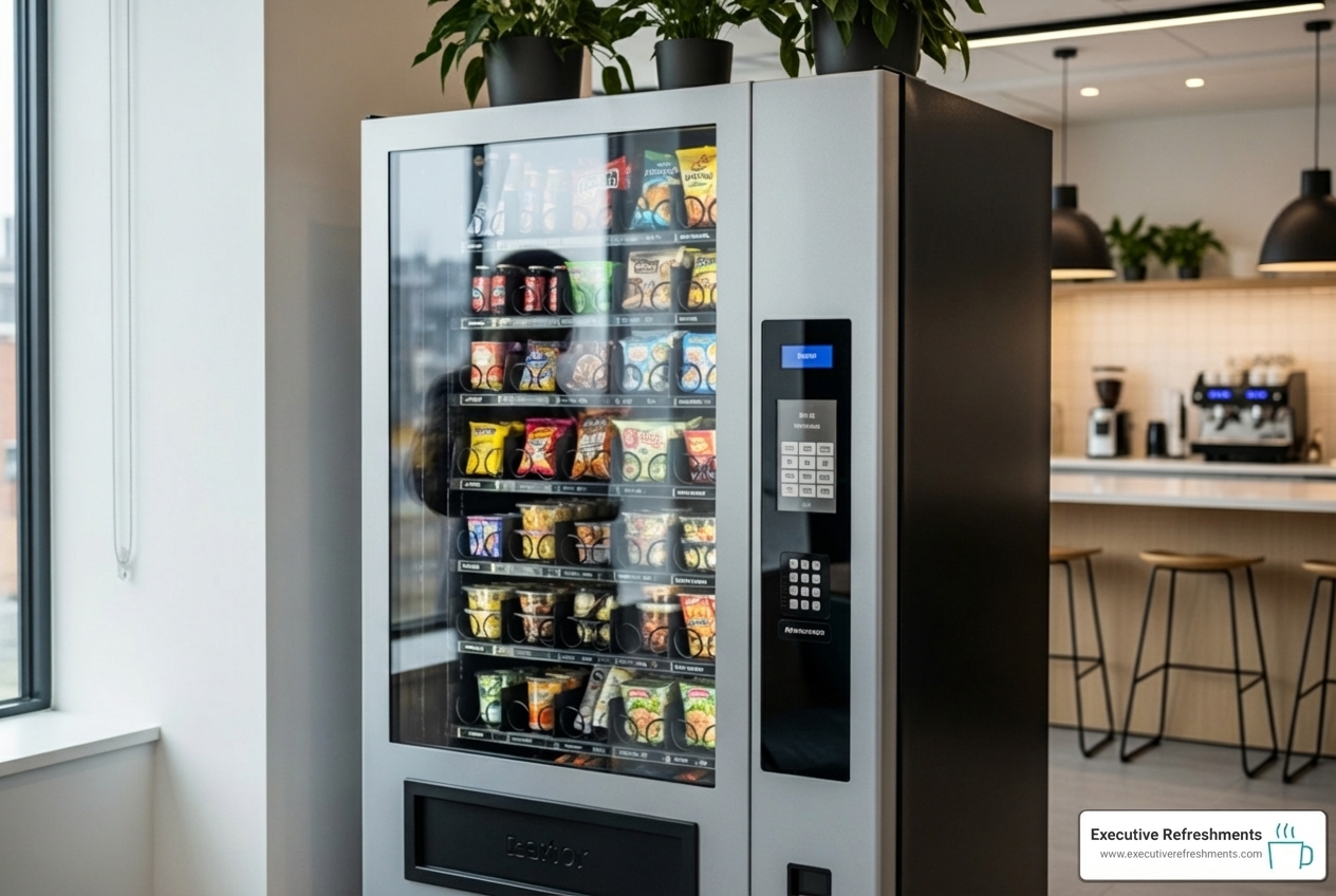 sleek modern glass-front vending machine next to old traditional one - Office Vending sleek modern glass-front vending machine next to old traditional one - Office Vending