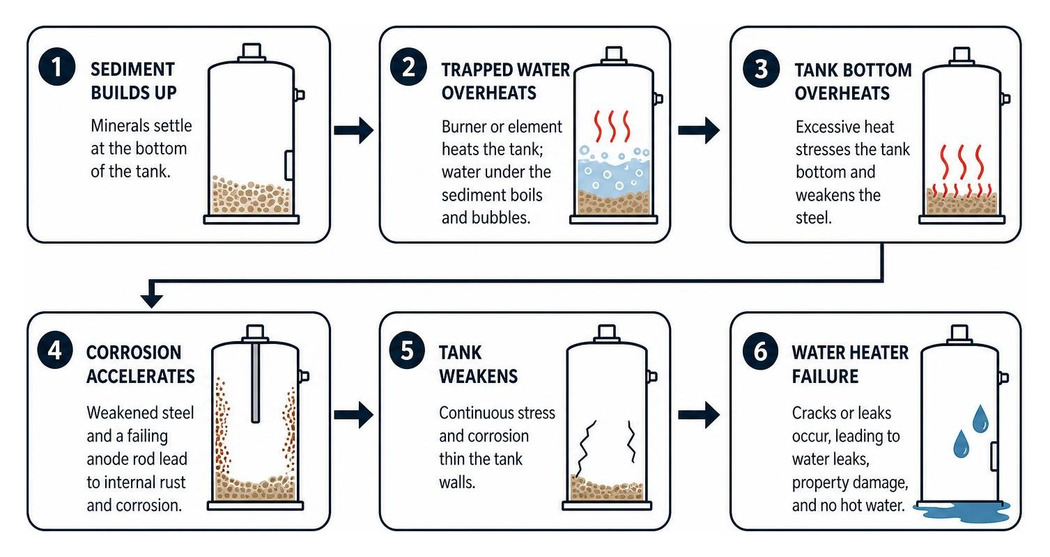 Sediment buildup leading to water heater failure Sediment buildup leading to water heater failure