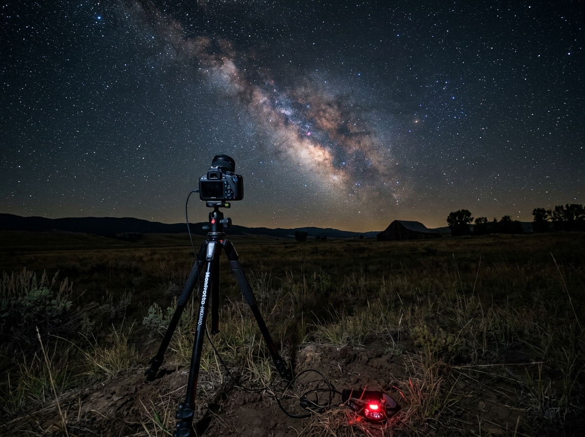 Basic DSLR and tripod setup for untracked astrophotography in a dark field - astrophotography without star tracker Basic DSLR and tripod setup for untracked astrophotography in a dark field - astrophotography without star tracker