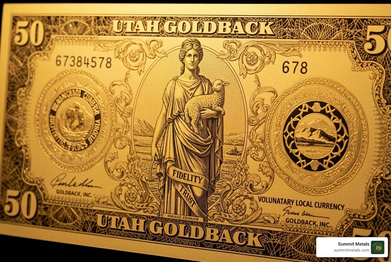 intricate design of 50 Utah Goldback note - utah gold currency