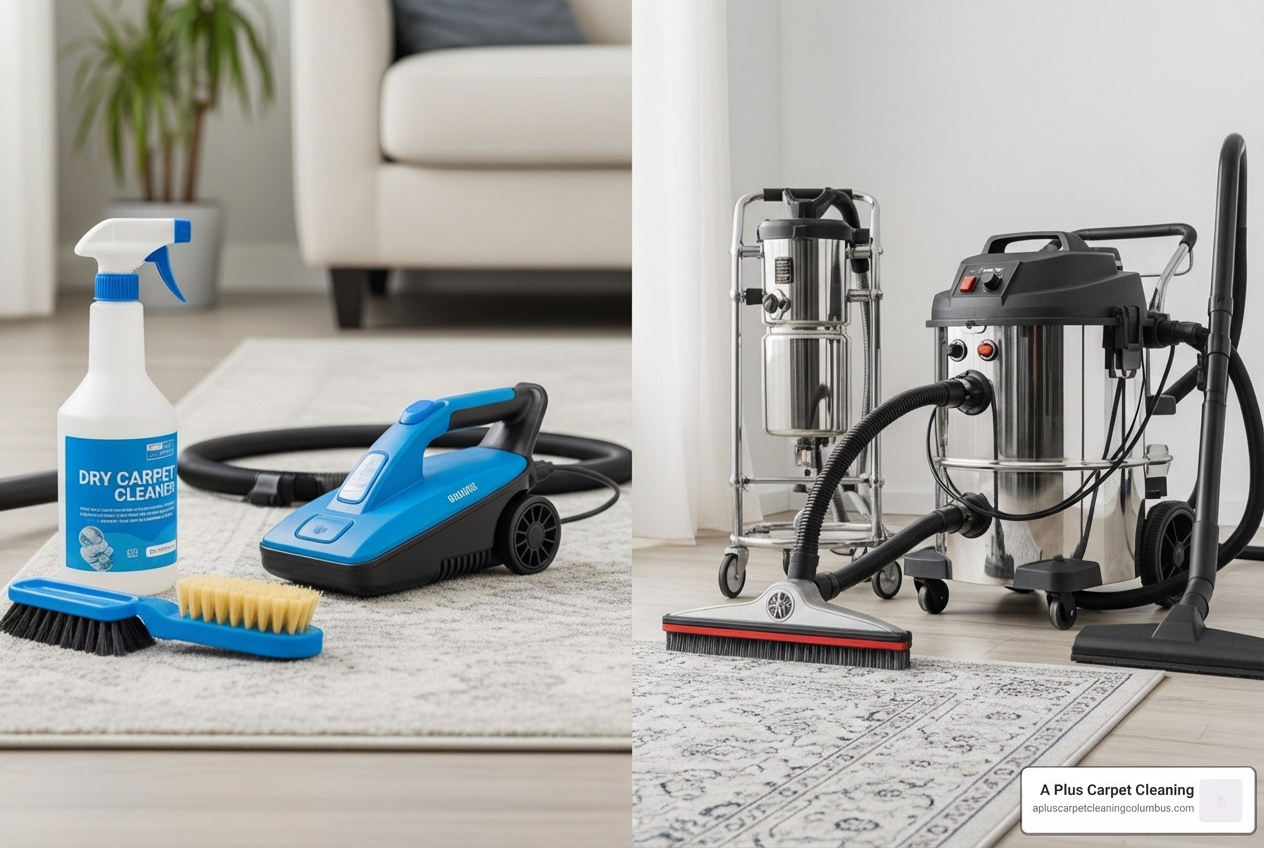 DIY cleaning supplies next to professional equipment - area rug cleaning