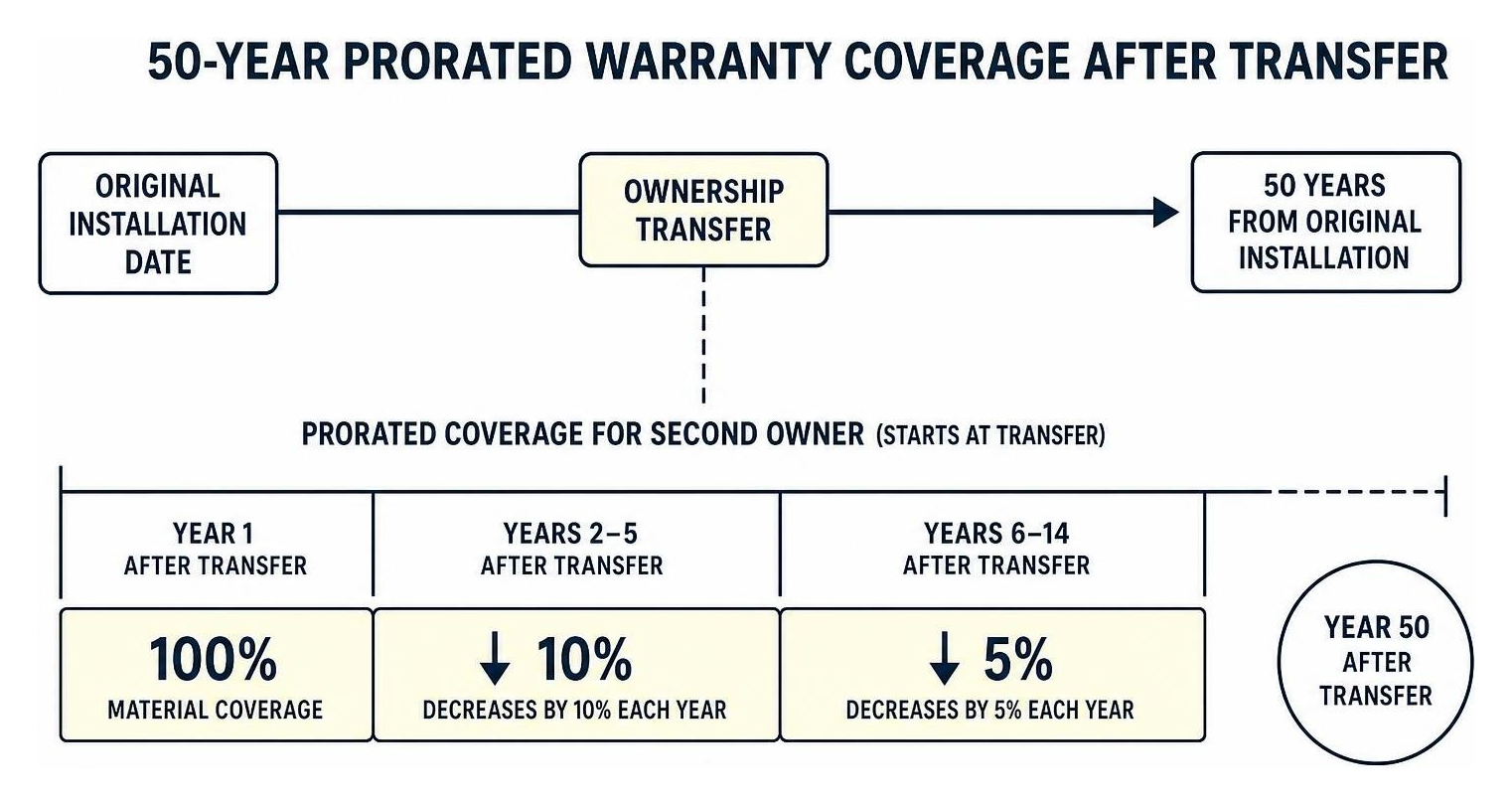 50-year prorated warranty coverage timeline after transfer 50-year prorated warranty coverage timeline after transfer