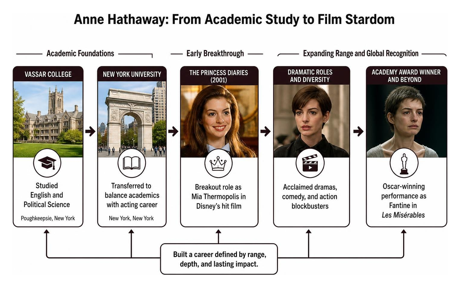Anne Hathaway transitioning from academic study to film stardom Anne Hathaway transitioning from academic study to film stardom