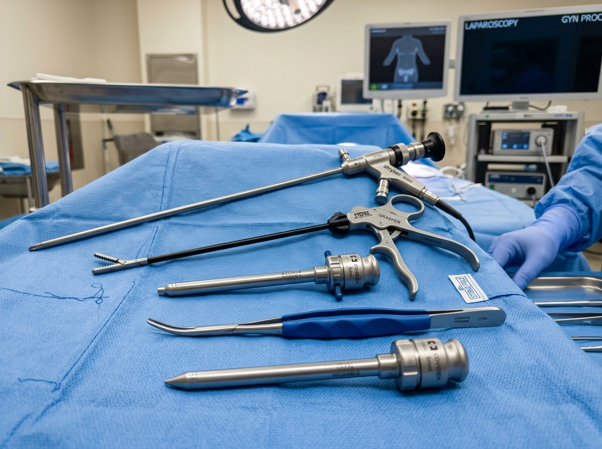 Laparoscope and specialized surgical tools used in minimally invasive procedures - minimally invasive gynecology