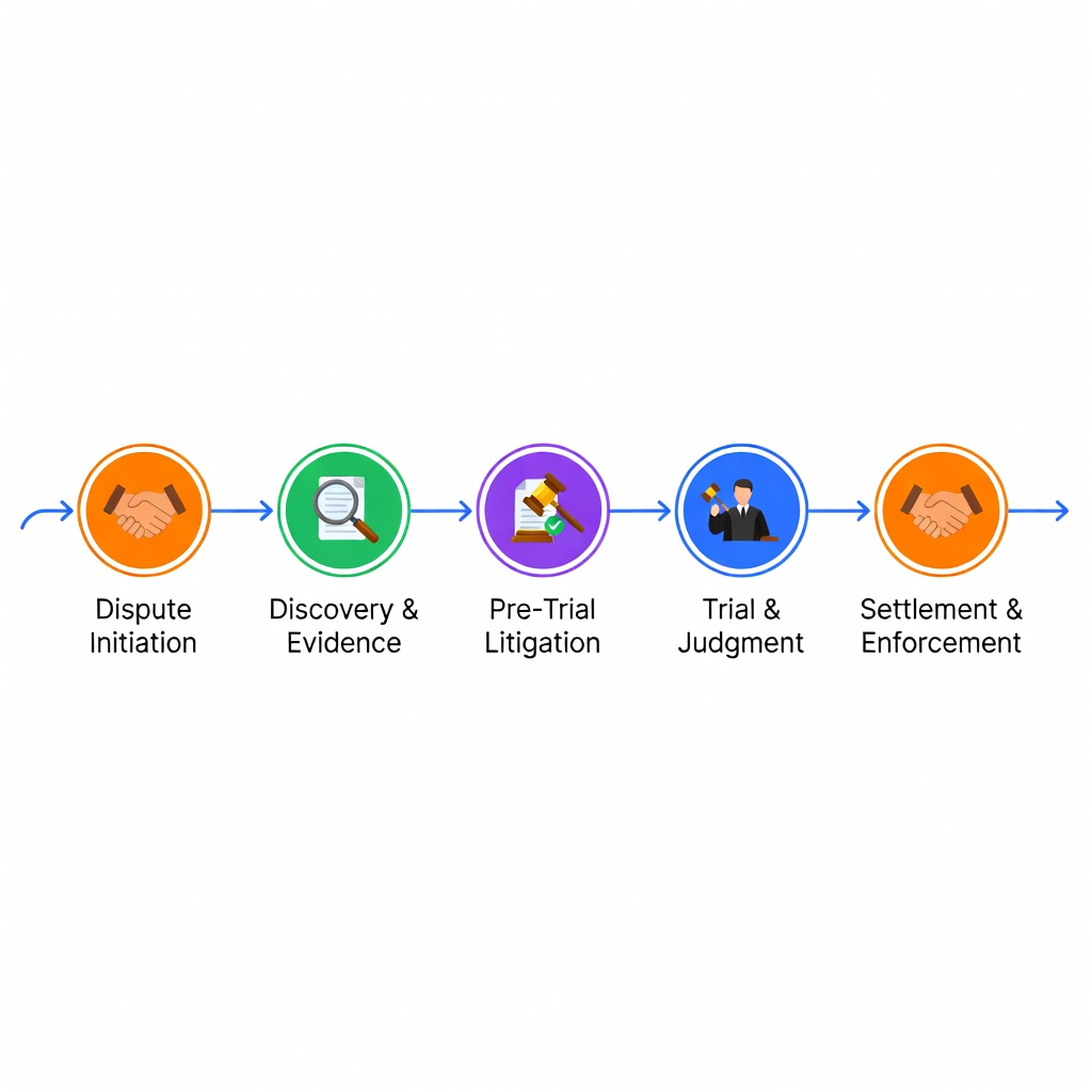 Lifecycle of a high-stakes civil dispute - Construction defect lawsuit infographic 