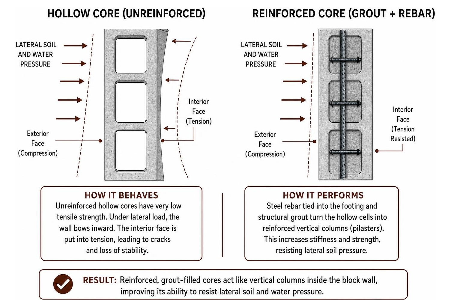 anatomy of a hollow concrete block wall core vs reinforced core