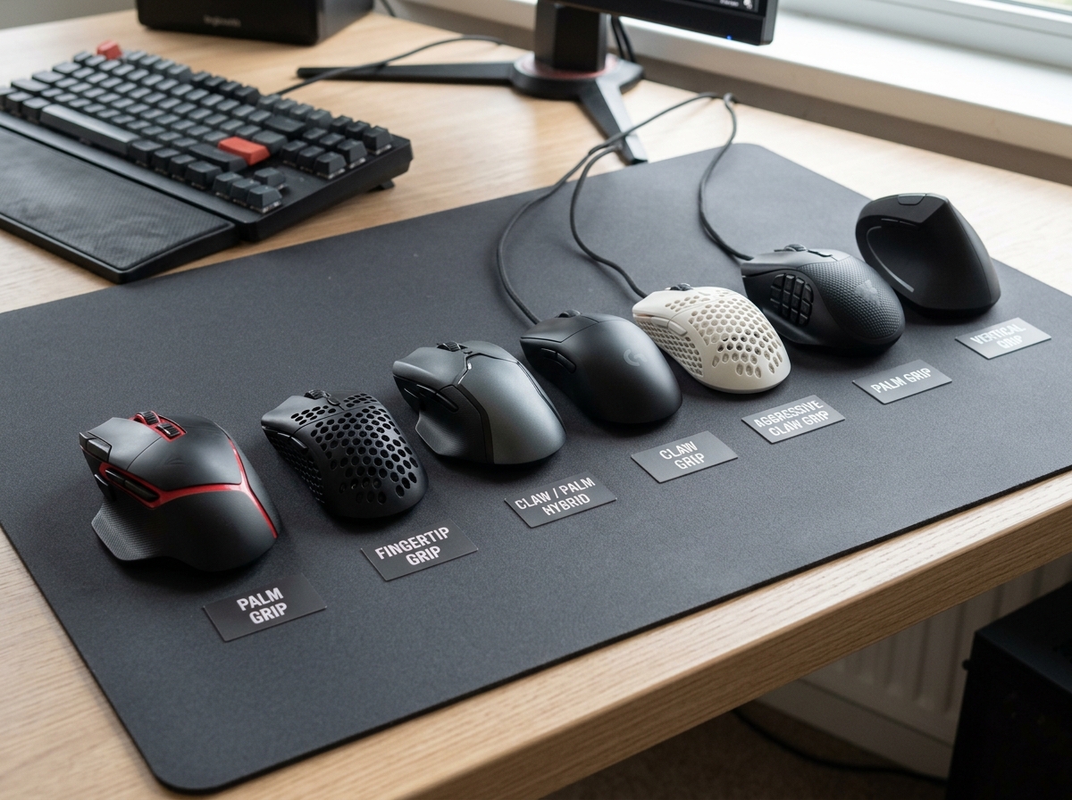 Various mouse shapes showing different ergonomic contours and sizes - comfortable mouse for gaming
