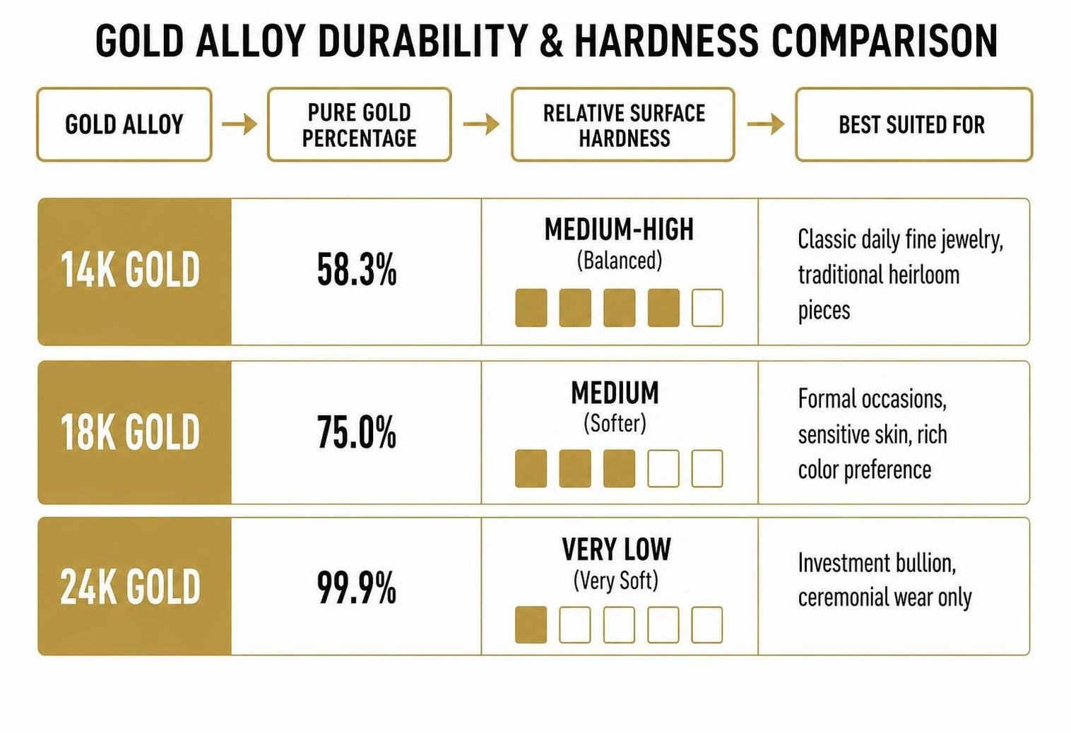 comparison of gold alloy durability and hardness
