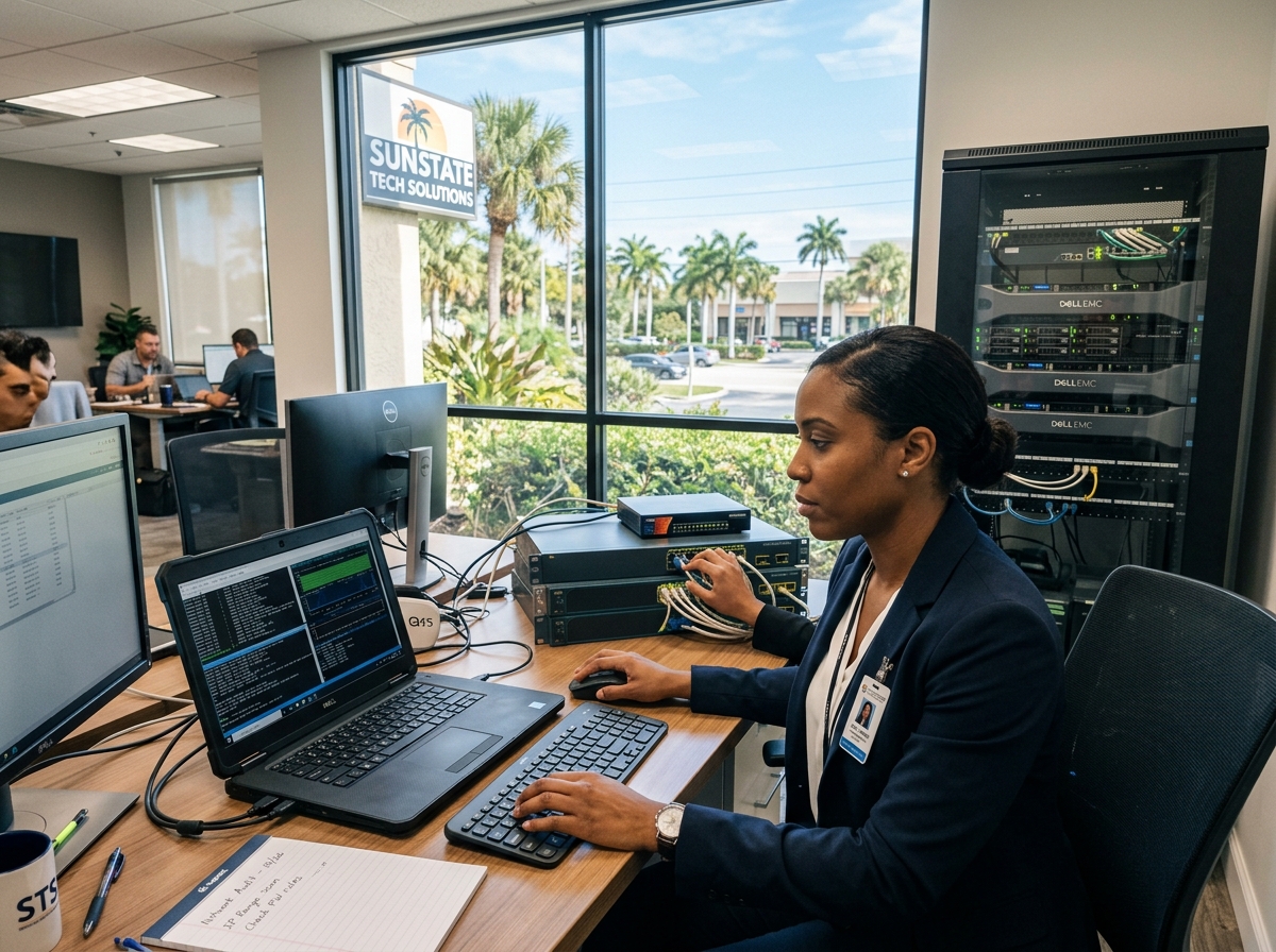 cybersecurity expert performing an audit on a local Florida business network - cmmc readiness assessment florida