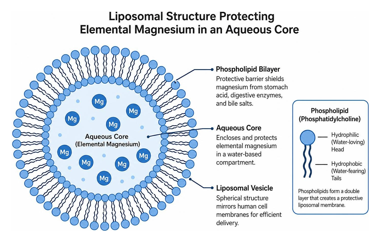 Liposomal structure protecting elemental magnesium in an aqueous core