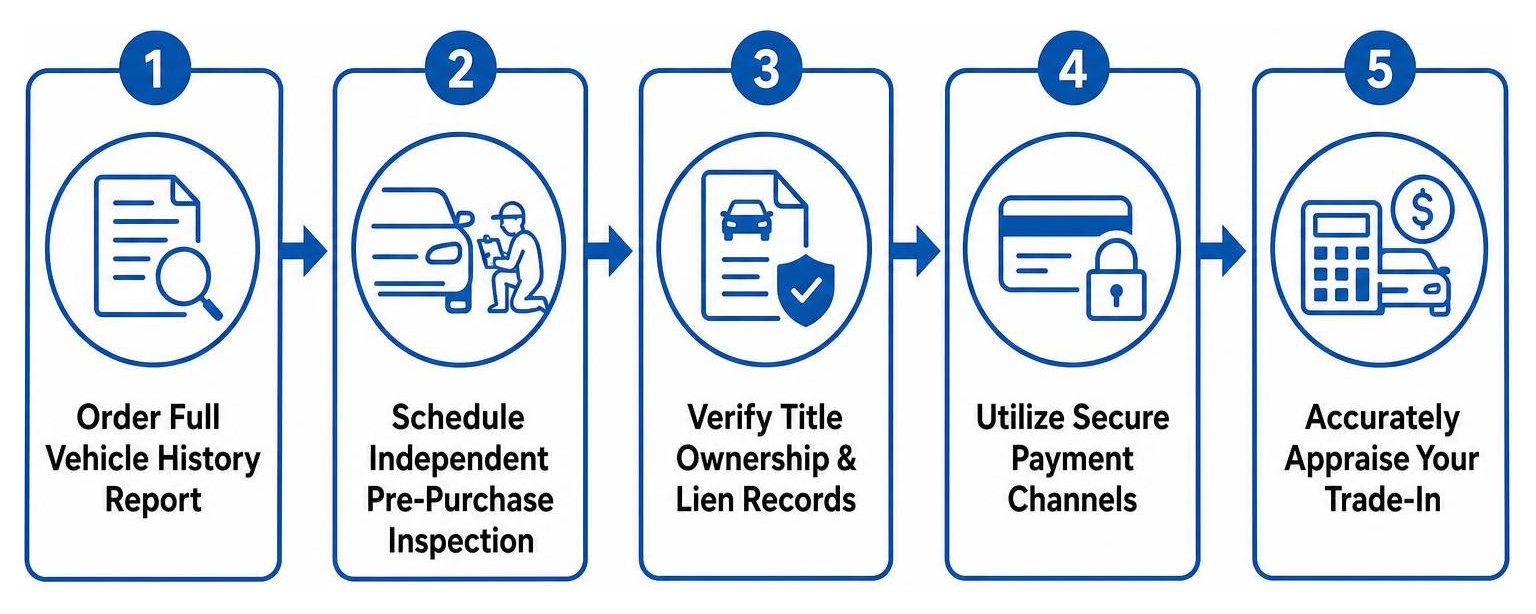 Step-by-step flowchart for verifying an online used car purchase safely