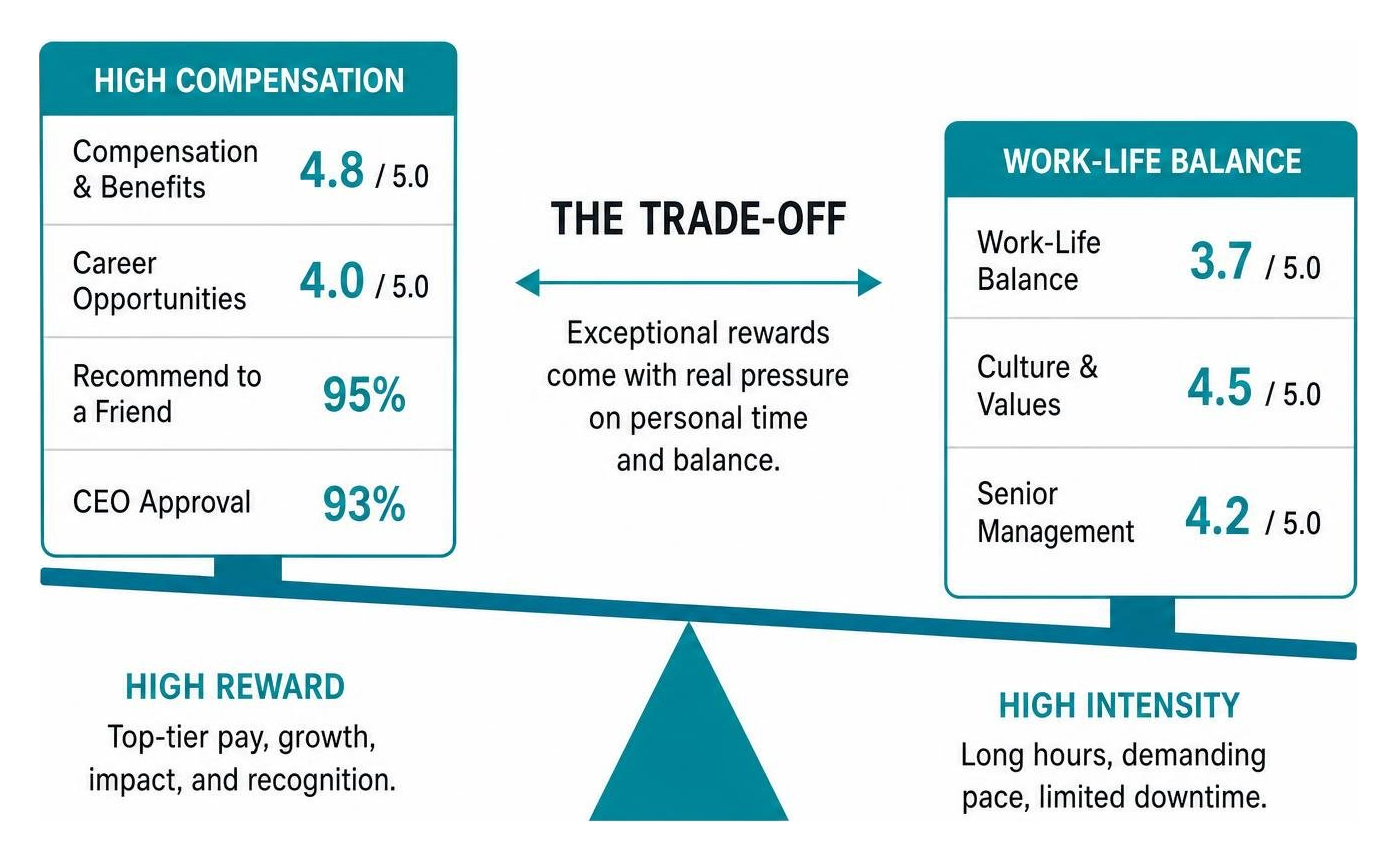 Diagram showing the trade-off between high compensation and work-life balance at Anthropic