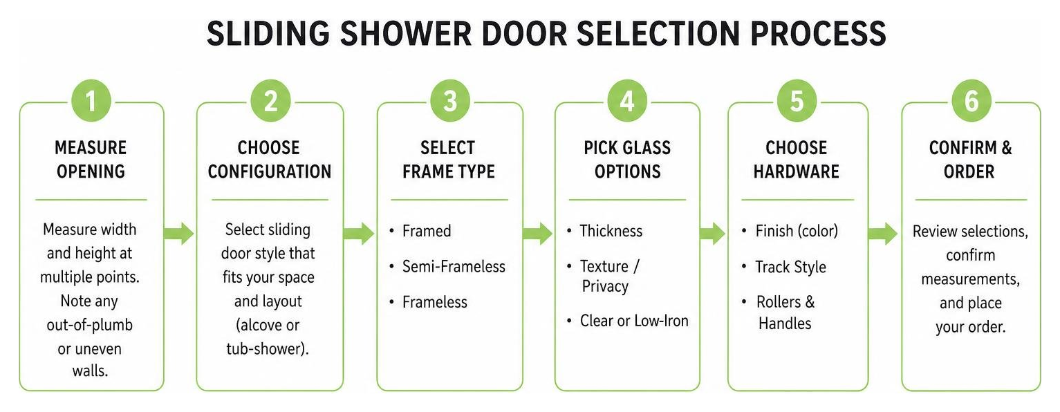 Sliding shower door selection process flow Sliding shower door selection process flow