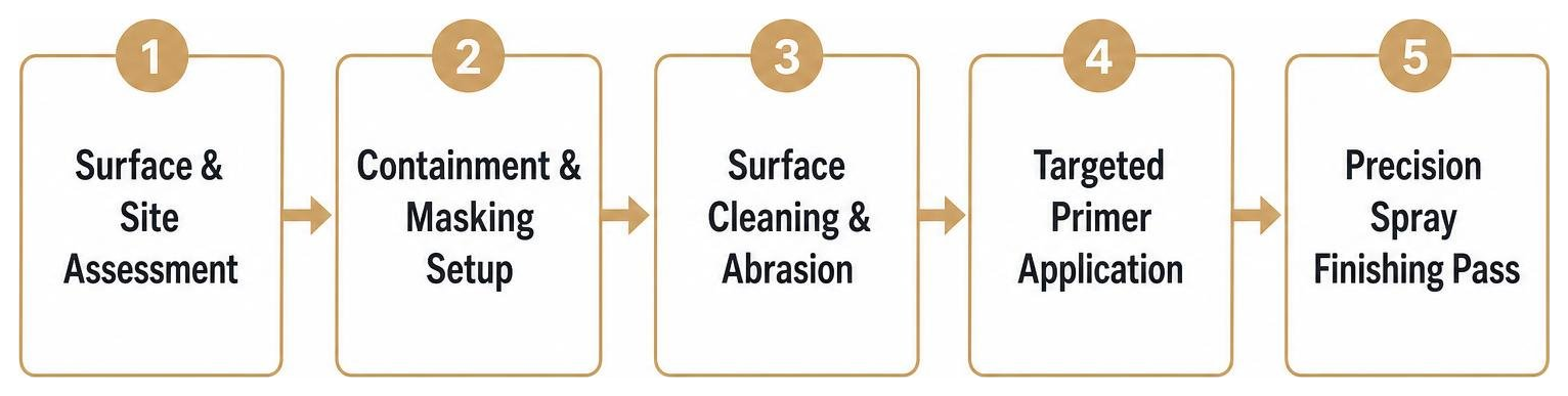 Spray painting application workflow from surface assessment to final spray finishing pass
