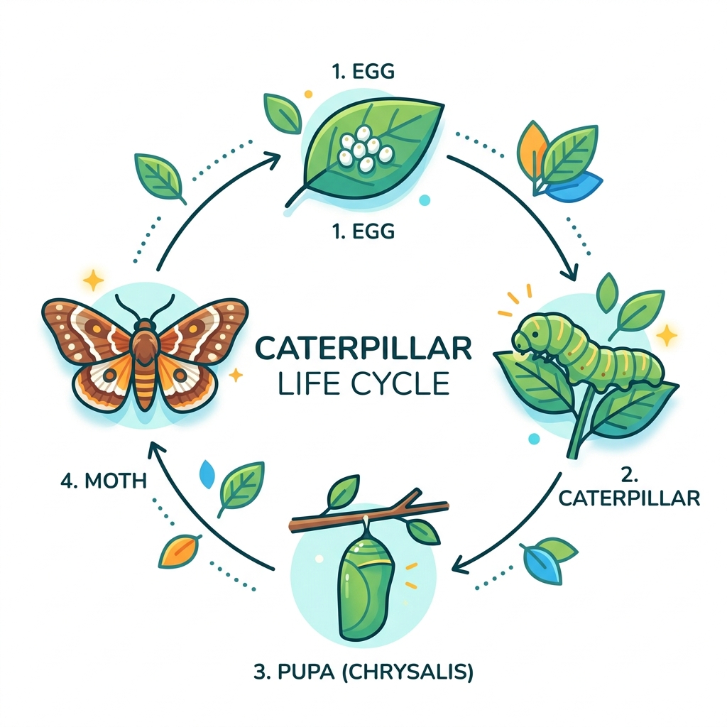 Caterpillar life cycle from egg to caterpillar to pupa to moth infographic - caterpillar killer homemade infographic 