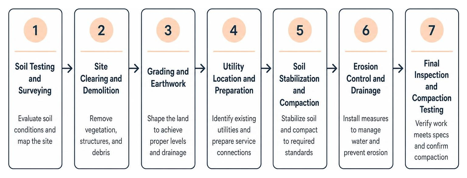 Diagram showing the sequential flow of site preparation phases Diagram showing the sequential flow of site preparation phases