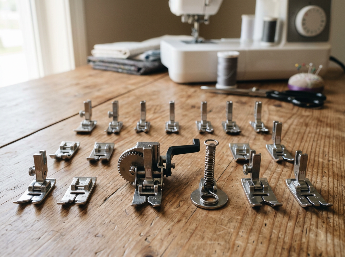 assorted sewing and quilting presser feet