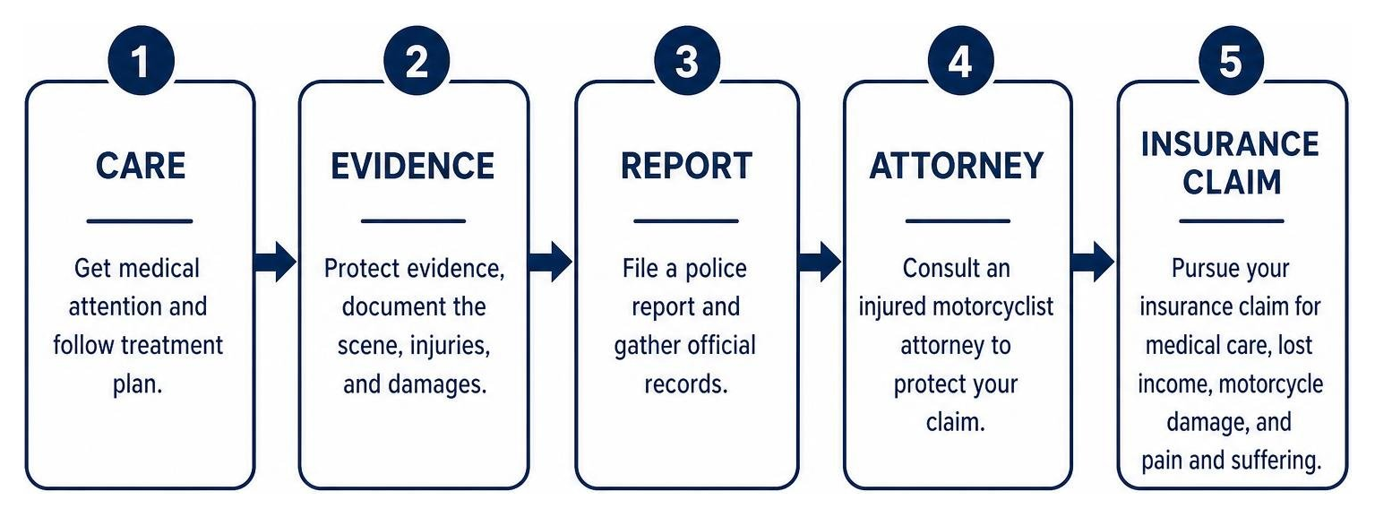 Lafayette motorcycle crash claim steps: care, evidence, report, attorney, insurance claim Lafayette motorcycle crash claim steps: care, evidence, report, attorney, insurance claim