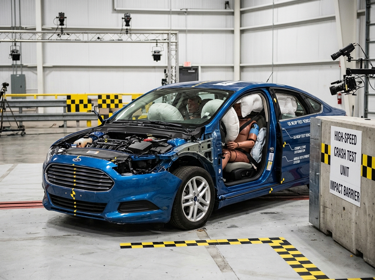 modern vehicle safety features including crumple zones and airbags - collide head-on