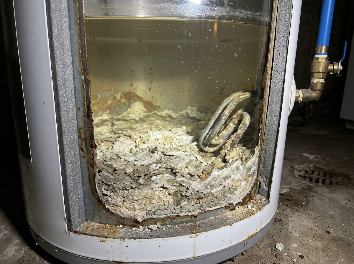 Sediment buildup inside a water heater tank - water heater repair layton Sediment buildup inside a water heater tank - water heater repair layton