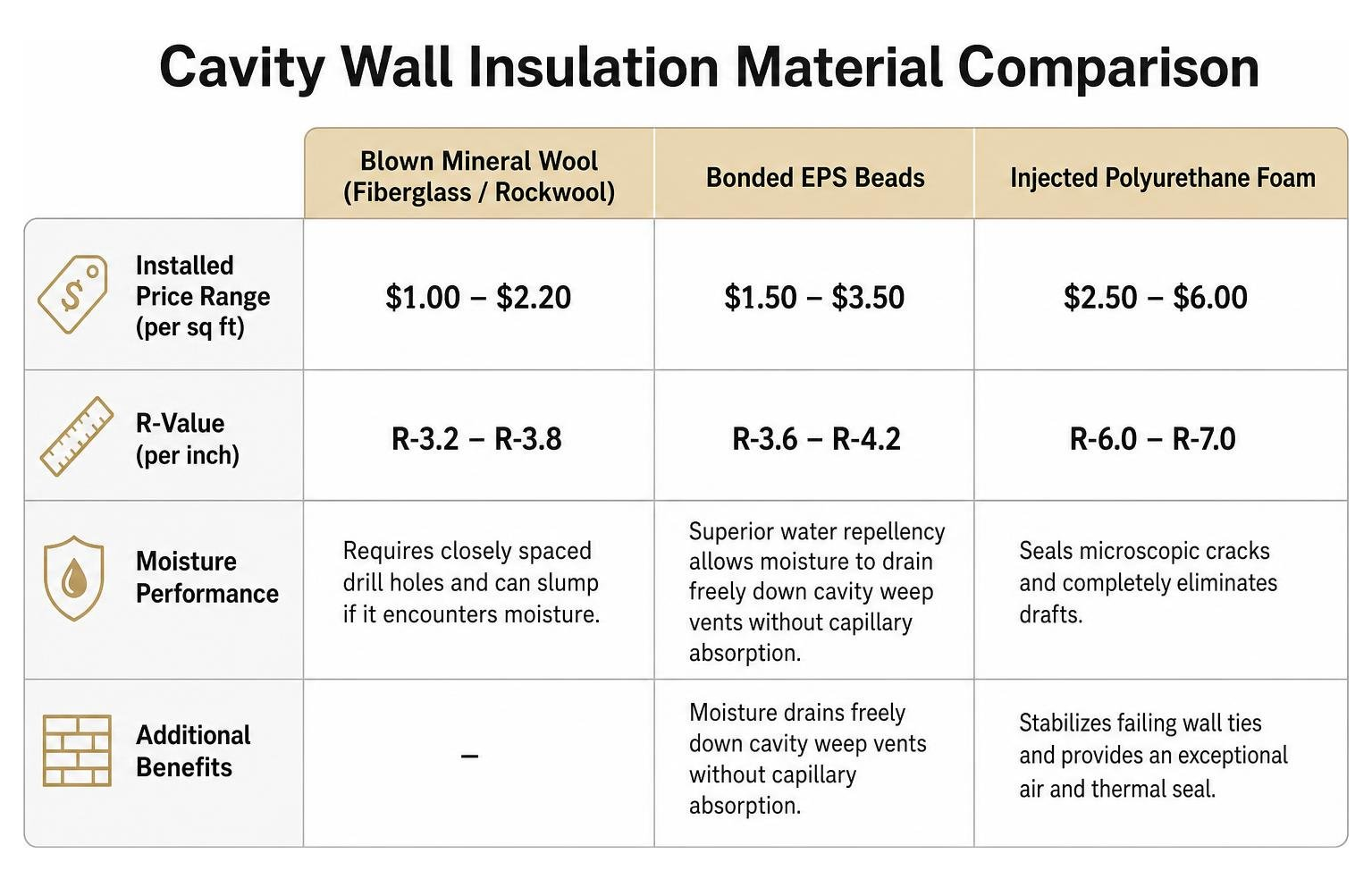 Cavity wall insulation material comparison